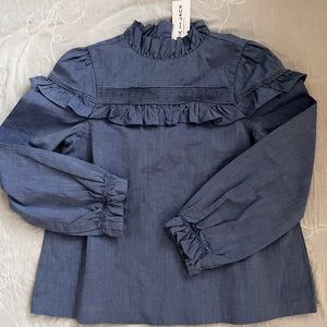 Janie & Jack Chambray Ruffle Top Long Sleeve NWT Size 8